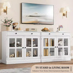 89.9 cm breites Sideboard Buffet-Schrank mit Glastür und Schublade, verstellbarer Aufbewahrungsschrank für Esszimmer, Küche oder Wohnzimmer