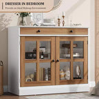 89.9 cm breites Sideboard Buffet-Schrank mit Glastür und Schublade, verstellbarer Aufbewahrungsschrank für Esszimmer, Küche oder Wohnzimmer