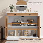 89.9 cm breites Sideboard Buffet-Schrank mit Glastür und Schublade, verstellbarer Aufbewahrungsschrank für Esszimmer, Küche oder Wohnzimmer