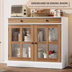 89.9 cm breites Sideboard Buffet-Schrank mit Glastür und Schublade, verstellbarer Aufbewahrungsschrank für Esszimmer, Küche oder Wohnzimmer