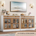 89.9 cm breites Sideboard Buffet-Schrank mit Glastür und Schublade, verstellbarer Aufbewahrungsschrank für Esszimmer, Küche oder Wohnzimmer