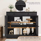 89.9 cm breites Sideboard Buffet-Schrank mit Glastür und Schublade, verstellbarer Aufbewahrungsschrank für Esszimmer, Küche oder Wohnzimmer