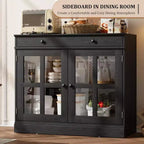89.9 cm breites Sideboard Buffet-Schrank mit Glastür und Schublade, verstellbarer Aufbewahrungsschrank für Esszimmer, Küche oder Wohnzimmer