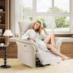 Elektrischer Relaxsessel mit USB-Anschluss, um 270° drehbarer Schaukelstuhl mit breiter Sitzfläche und Chenille-Stoff, für Wohnzimmer oder Kinderzimmer
