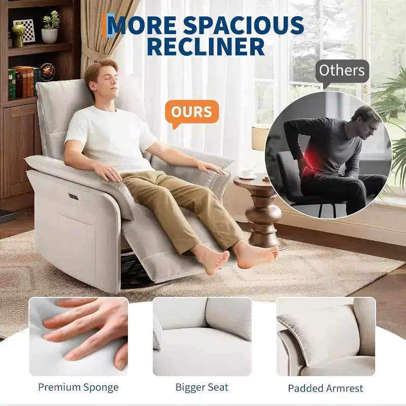 Elektrischer Relaxsessel mit USB-Anschluss, um 270° drehbarer Schaukelstuhl mit breiter Sitzfläche und Chenille-Stoff, für Wohnzimmer oder Kinderzimmer