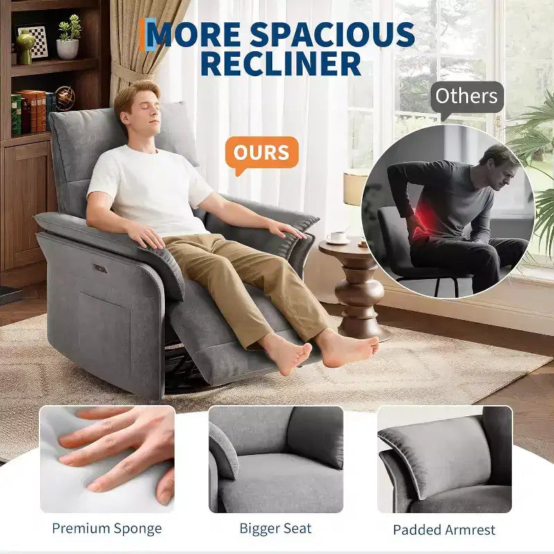 Elektrischer Relaxsessel mit USB-Anschluss, um 270° drehbarer Schaukelstuhl mit breiter Sitzfläche und Chenille-Stoff, für Wohnzimmer oder Kinderzimmer