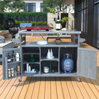 Tragbarer Grillwagen mit Stauraum, wasserdichte HDPE BBQ-Vorbereitungstheke mit 304er Edelstahlplatte, für jedes Wetter, Campingwagen mit Rädern