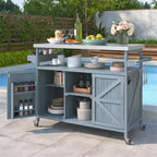Tragbarer Grillwagen mit Stauraum, wasserdichte HDPE BBQ-Vorbereitungstheke mit 304er Edelstahlplatte, für jedes Wetter, Campingwagen mit Rädern