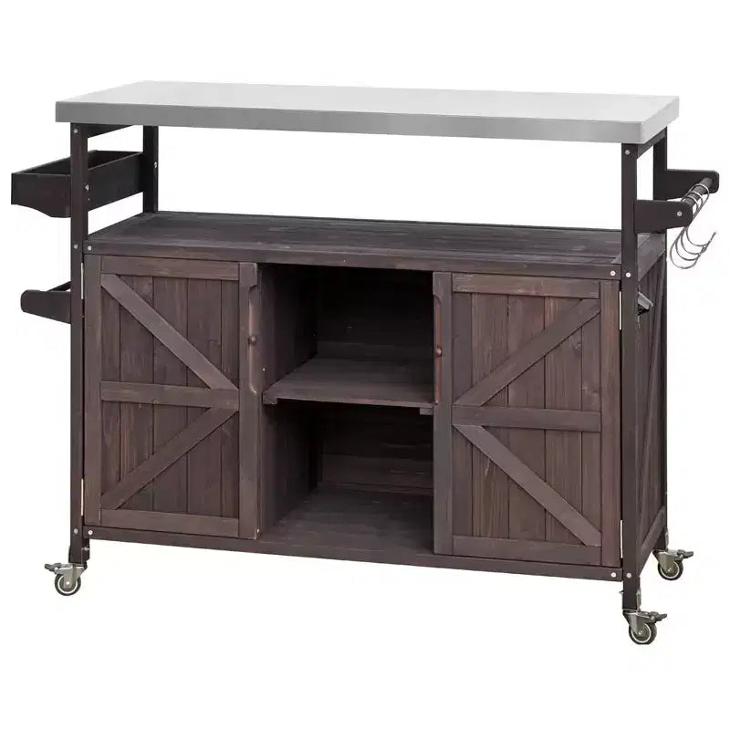 Tragbarer Grillwagen mit Stauraum, wasserdichte HDPE BBQ-Vorbereitungstheke mit 304er Edelstahlplatte, für jedes Wetter, Campingwagen mit Rädern