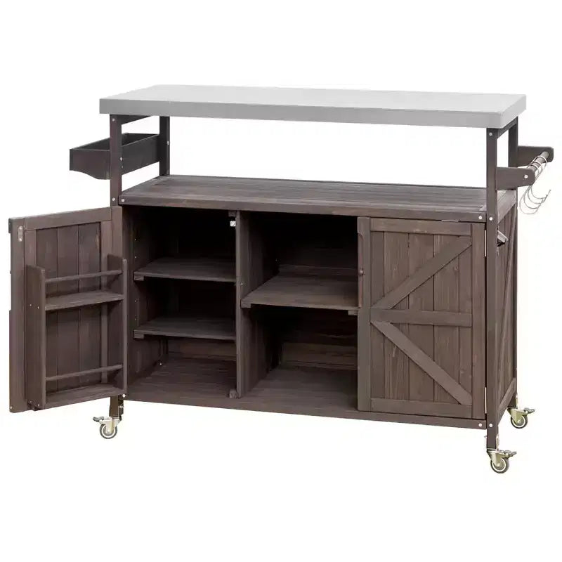 Tragbarer Grillwagen mit Stauraum, wasserdichte HDPE BBQ-Vorbereitungstheke mit 304er Edelstahlplatte, für jedes Wetter, Campingwagen mit Rädern