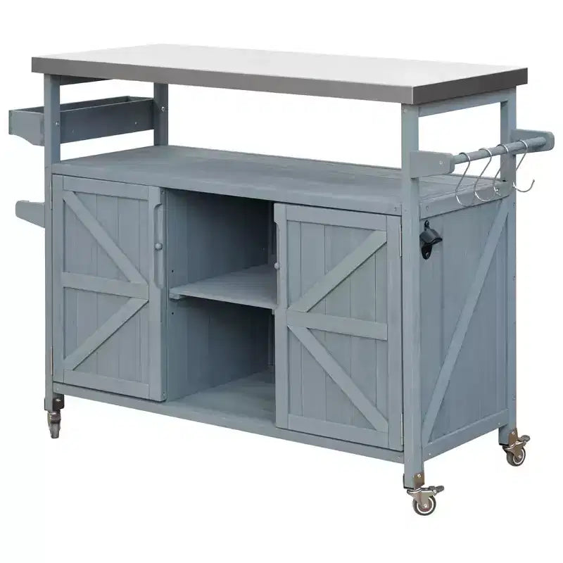 Tragbarer Grillwagen mit Stauraum, wasserdichte HDPE BBQ-Vorbereitungstheke mit 304er Edelstahlplatte, für jedes Wetter, Campingwagen mit Rädern