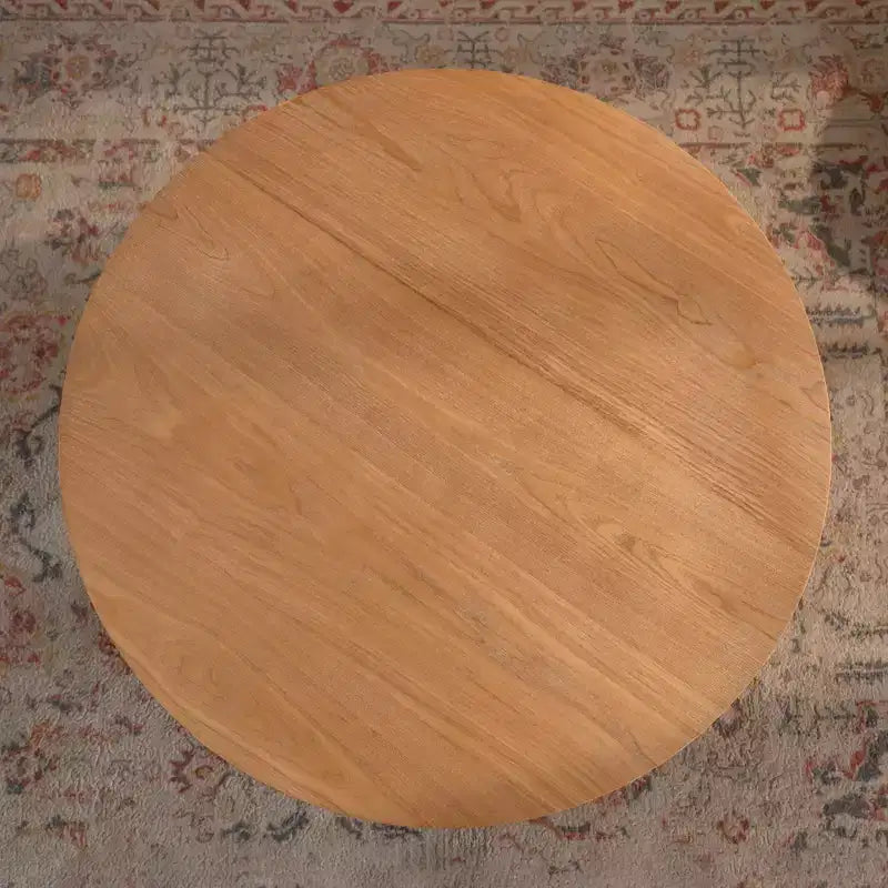 31,1 Zoll runder Couchtisch aus Holz, Couchtisch aus Eiche Natur mit ausgeschnittenem Sockel für Wohnzimmer im Landhausstil