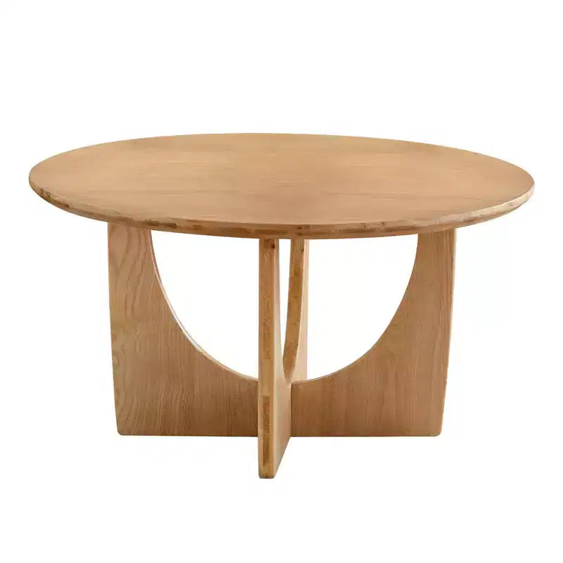 31,1 Zoll runder Couchtisch aus Holz, Couchtisch aus Eiche Natur mit ausgeschnittenem Sockel für Wohnzimmer im Landhausstil
