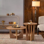 31,1 Zoll runder Couchtisch aus Holz, Couchtisch aus Eiche Natur mit ausgeschnittenem Sockel für Wohnzimmer im Landhausstil