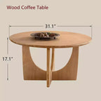 31,1 Zoll runder Couchtisch aus Holz, Couchtisch aus Eiche Natur mit ausgeschnittenem Sockel für Wohnzimmer im Landhausstil
