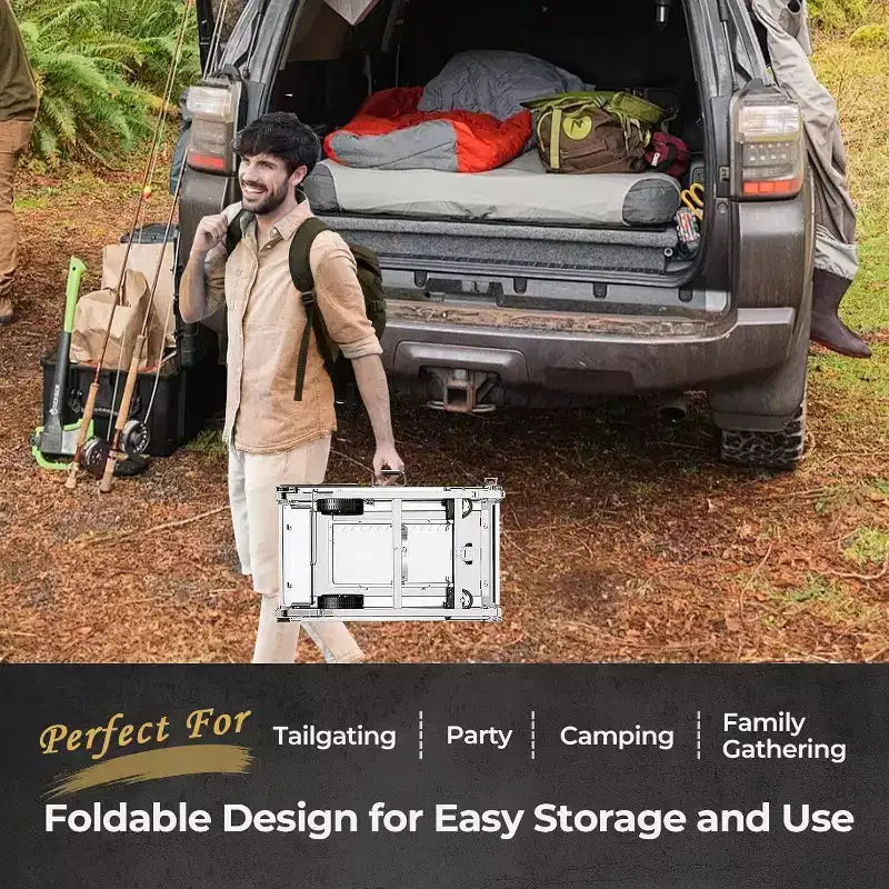 Tragbarer klappbarer Grill- und Vorbereitungstisch mit Rollen, Edelstahl-Grillständer für Camping, Tailgating und Outdoor-Kochen, rollbarer Esstischwagen
