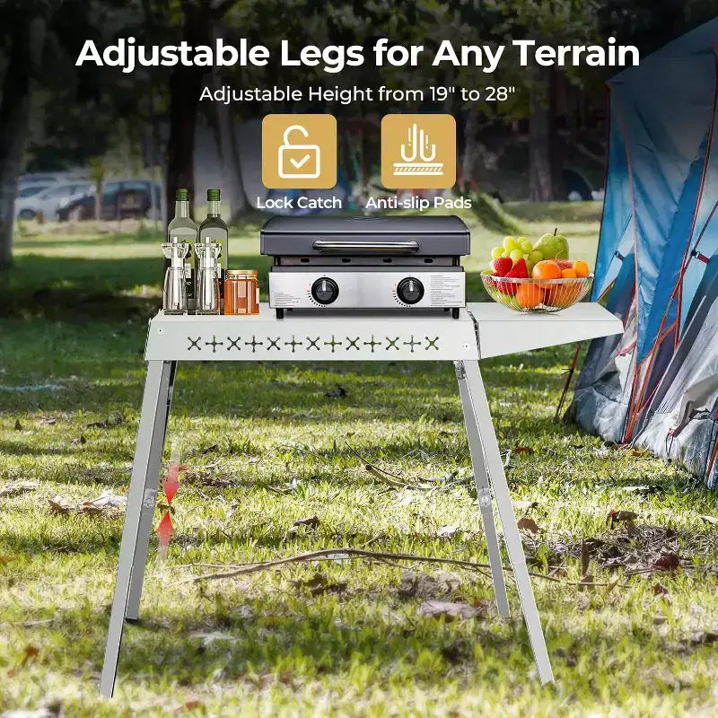 Tragbarer klappbarer Grill- und Vorbereitungstisch mit Rollen, Edelstahl-Grillständer für Camping, Tailgating und Outdoor-Kochen, rollbarer Esstischwagen