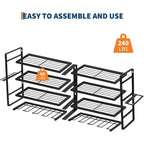 COZONY Hochleistungs-Wandmontage Werkzeug-Organizer-Rack, 4-lagiger Metall-Garagen-Organizer mit 8 Bohrschlitzen & Haken, 240Lb Tragfähigkeit Werkzeug-Organizer für Werkstatt