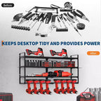 COZONY Hochleistungs-Wandmontage Werkzeug-Organizer-Rack, 4-lagiger Metall-Garagen-Organizer mit 8 Bohrschlitzen & Haken, 240Lb Tragfähigkeit Werkzeug-Organizer für Werkstatt