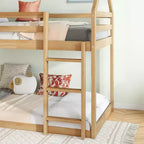 Etagenbett aus Kautschukholz in Hausform mit Leiter und Geländern, Twin-over-Twin, für Kinder