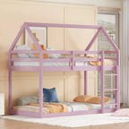 Etagenbett aus Kautschukholz in Hausform mit Leiter und Geländern, Twin-over-Twin, für Kinder