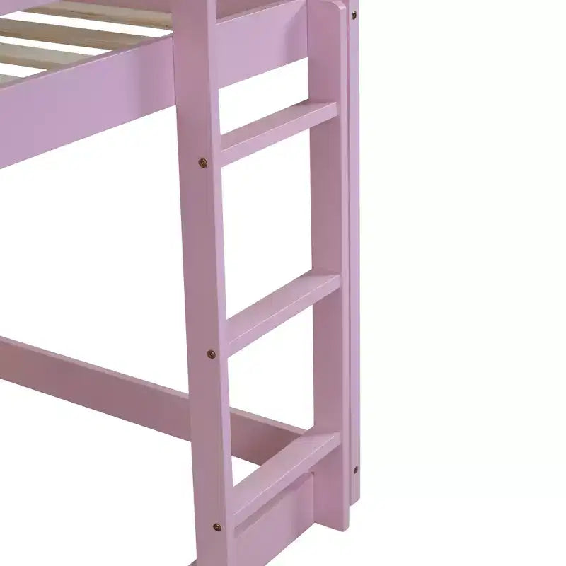 Etagenbett aus Kautschukholz in Hausform mit Leiter und Geländern, Twin-over-Twin, für Kinder
