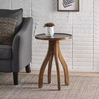 Eleganter Boho Mangoholz-Beistelltisch, kurvige Tischplatte in Erdtönen, Ablagetisch für das Wohnzimmer