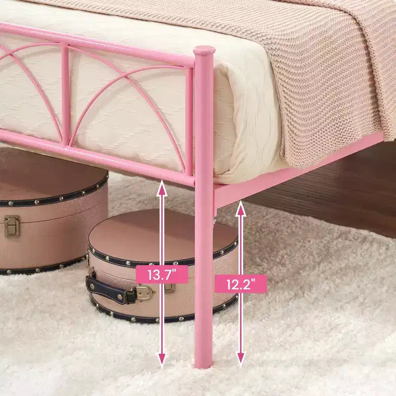 14 Zoll Einzelbettrahmen mit Kopf-/Fußteil, rosa Plattformbett mit Stauraum unter dem Bett