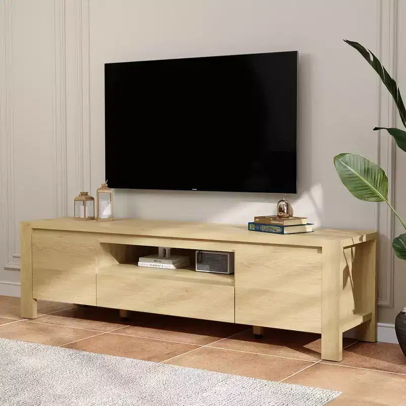 55 TV-Ständer mit Türen und Schrank, Bauernhaus-Unterhaltungscenter, Unterhaltungsständer für Fernseher bis 60 Zoll, TV-Konsole für Wohnzimmer, Schlafzimmer