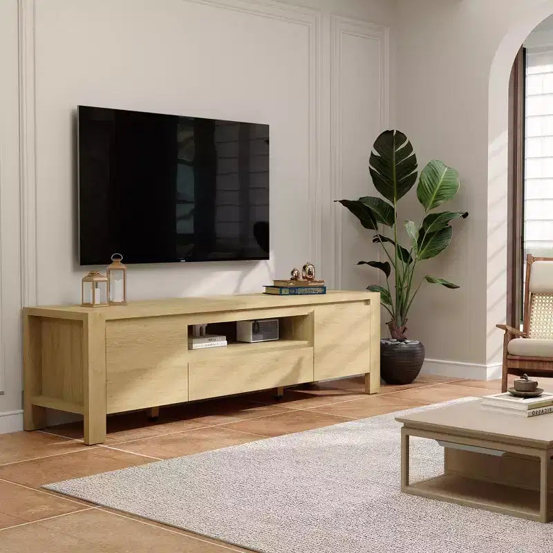 55 TV-Ständer mit Türen und Schrank, Bauernhaus-Unterhaltungscenter, Unterhaltungsständer für Fernseher bis 60 Zoll, TV-Konsole für Wohnzimmer, Schlafzimmer