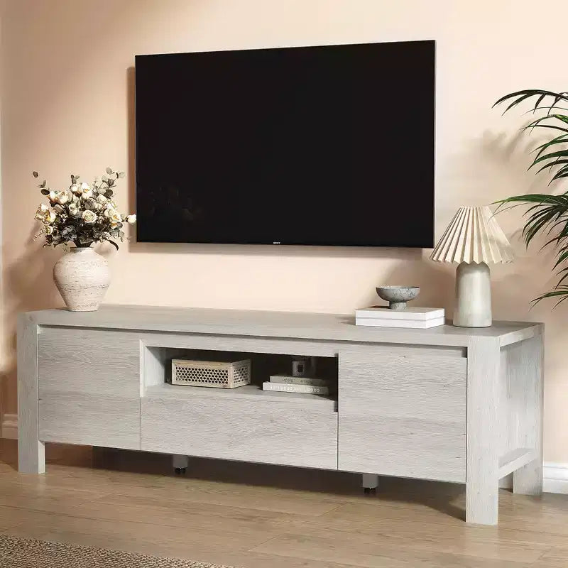 55 TV-Ständer mit Türen und Schrank, Bauernhaus-Unterhaltungscenter, Unterhaltungsständer für Fernseher bis 60 Zoll, TV-Konsole für Wohnzimmer, Schlafzimmer