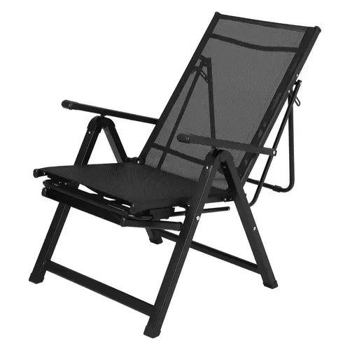 10-fach verstellbarer Gartenstuhl mit Fußstütze, strapazierfähiger, klappbarer Outdoor-Liegestuhl, verstellbarer Campingstuhl für Garten/Terrasse/Rasen, Schwarz