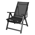 10-fach verstellbarer Gartenstuhl mit Fußstütze, strapazierfähiger, klappbarer Outdoor-Liegestuhl, verstellbarer Campingstuhl für Garten/Terrasse/Rasen, Schwarz