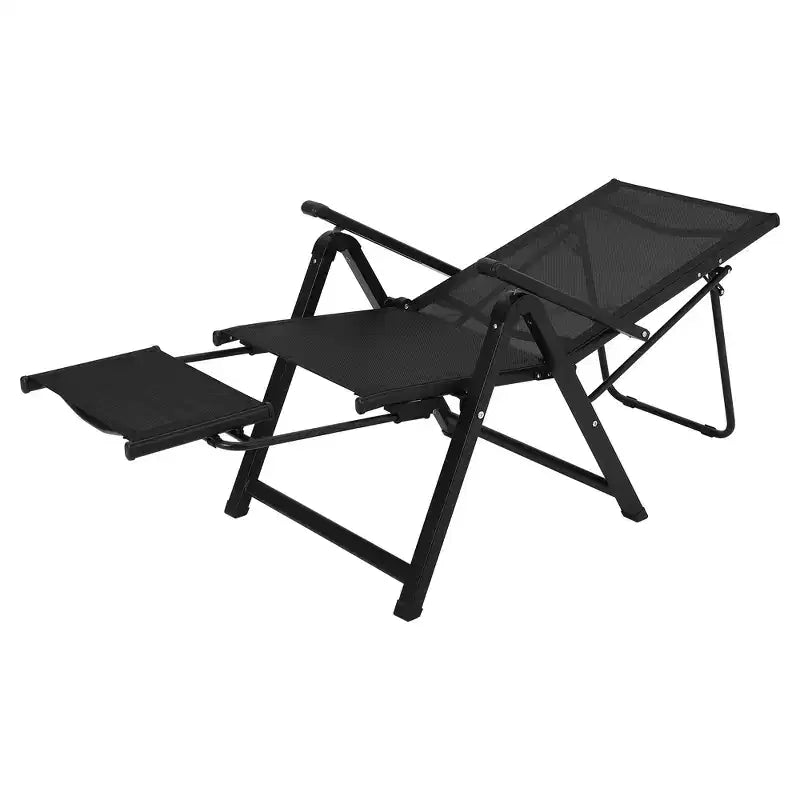 10-fach verstellbarer Gartenstuhl mit Fußstütze, strapazierfähiger, klappbarer Outdoor-Liegestuhl, verstellbarer Campingstuhl für Garten/Terrasse/Rasen, Schwarz