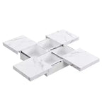 Moderner 2-stöckiger Couchtisch mit Rollen, quadratischer Cocktailtisch mit abnehmbarem Tablett, UV-Hochglanz-Marmordesign-Beistelltisch für das Wohnzimmer
