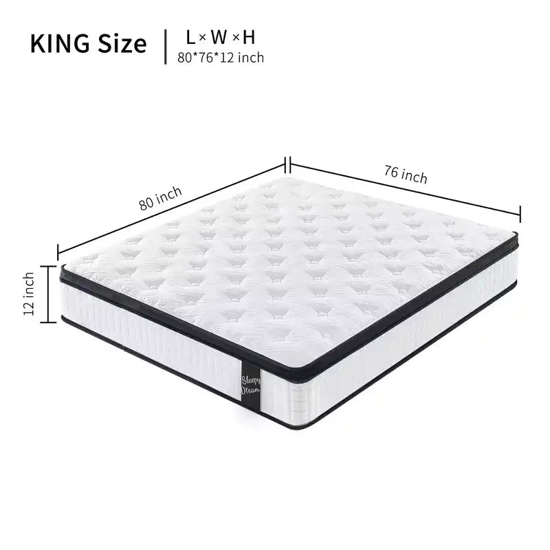 King Size 12 Zoll Hybrid Matratze, Mittel Plüsch, Individuelle Taschenfedern, CertiPUR-US Memory Foam