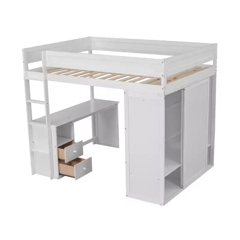  Hochbett mit Kleiderschränken und Schreibtisch mit 2 Schubladen und Schrank