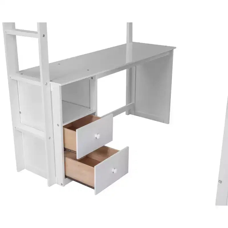  Hochbett mit Kleiderschränken und Schreibtisch mit 2 Schubladen und Schrank