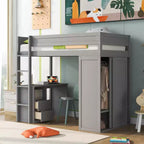  Hochbett mit Kleiderschränken und Schreibtisch mit 2 Schubladen und Schrank