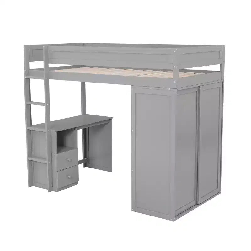  Hochbett mit Kleiderschränken und Schreibtisch mit 2 Schubladen und Schrank