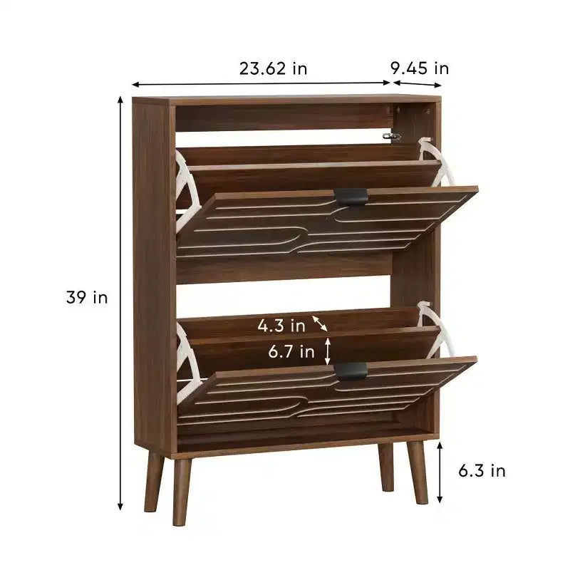 Nussbaum Schuhschrank, Bauernhaus Modern Schuhregal mit Klappschubladen, verstellbaren Einlegeböden und Kippschutz, 80 cm/60 cm