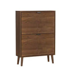 Nussbaum Schuhschrank, Bauernhaus Modern Schuhregal mit Klappschubladen, verstellbaren Einlegeböden und Kippschutz, 80 cm/60 cm