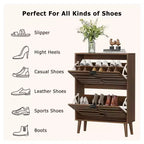 Nussbaum Schuhschrank, Bauernhaus Modern Schuhregal mit Klappschubladen, verstellbaren Einlegeböden und Kippschutz, 80 cm/60 cm