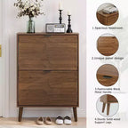 Nussbaum Schuhschrank, Bauernhaus Modern Schuhregal mit Klappschubladen, verstellbaren Einlegeböden und Kippschutz, 80 cm/60 cm