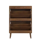 Nussbaum Schuhschrank, Bauernhaus Modern Schuhregal mit Klappschubladen, verstellbaren Einlegeböden und Kippschutz, 80 cm/60 cm