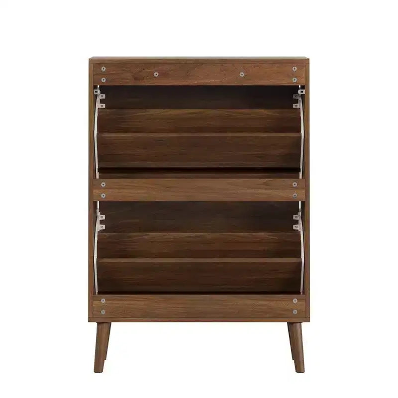 Nussbaum Schuhschrank, Bauernhaus Modern Schuhregal mit Klappschubladen, verstellbaren Einlegeböden und Kippschutz, 80 cm/60 cm