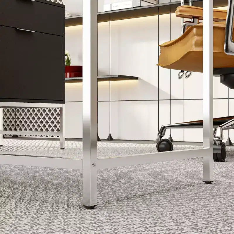 L-förmiger Büroschreibtisch, Heim-/Gewerbearbeitsplatz, Metallrahmen + 5 Schubladen + 68 kg Tragfähigkeit, Eckschreibtisch