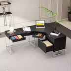 L-förmiger Büroschreibtisch, Heim-/Gewerbearbeitsplatz, Metallrahmen + 5 Schubladen + 68 kg Tragfähigkeit, Eckschreibtisch