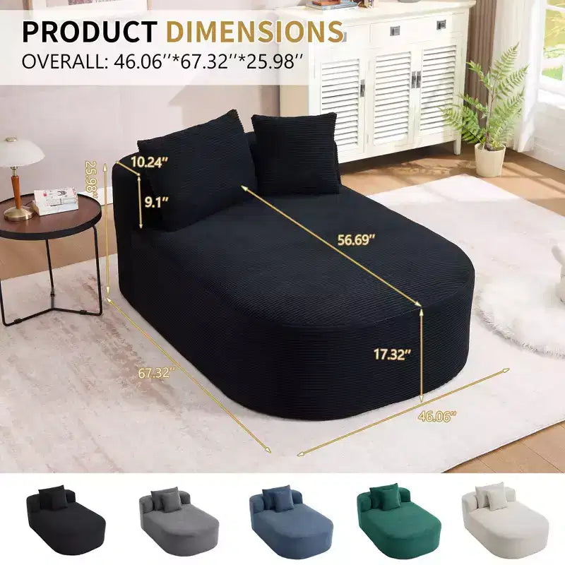 Modernes, extragroßes Schlafsofa ohne Gestell, Récamiere, Kordbezogene Couch für Wohnzimmer, Apartment