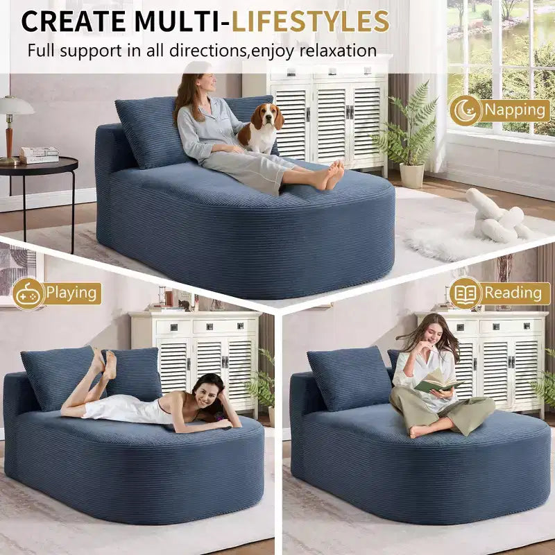 Modernes, extragroßes Schlafsofa ohne Gestell, Récamiere, Kordbezogene Couch für Wohnzimmer, Apartment
